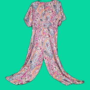 Women's Pink Pasiley Jumpsuit Size XL  Boho Colquette Retro Hippie